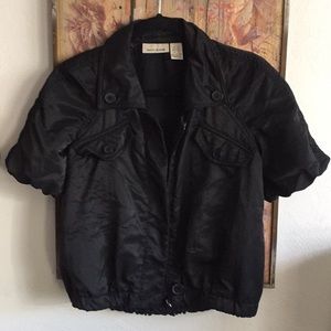 DKNY BOMBER JACKET BLACK MOTO JACKET SHORT SLEEVE COAT LTWT XS S